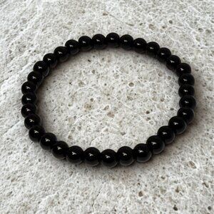 Black Onyx Stone Beaded Stretchy Bracelet - 6mm Crystal Jewelry, Petite Size